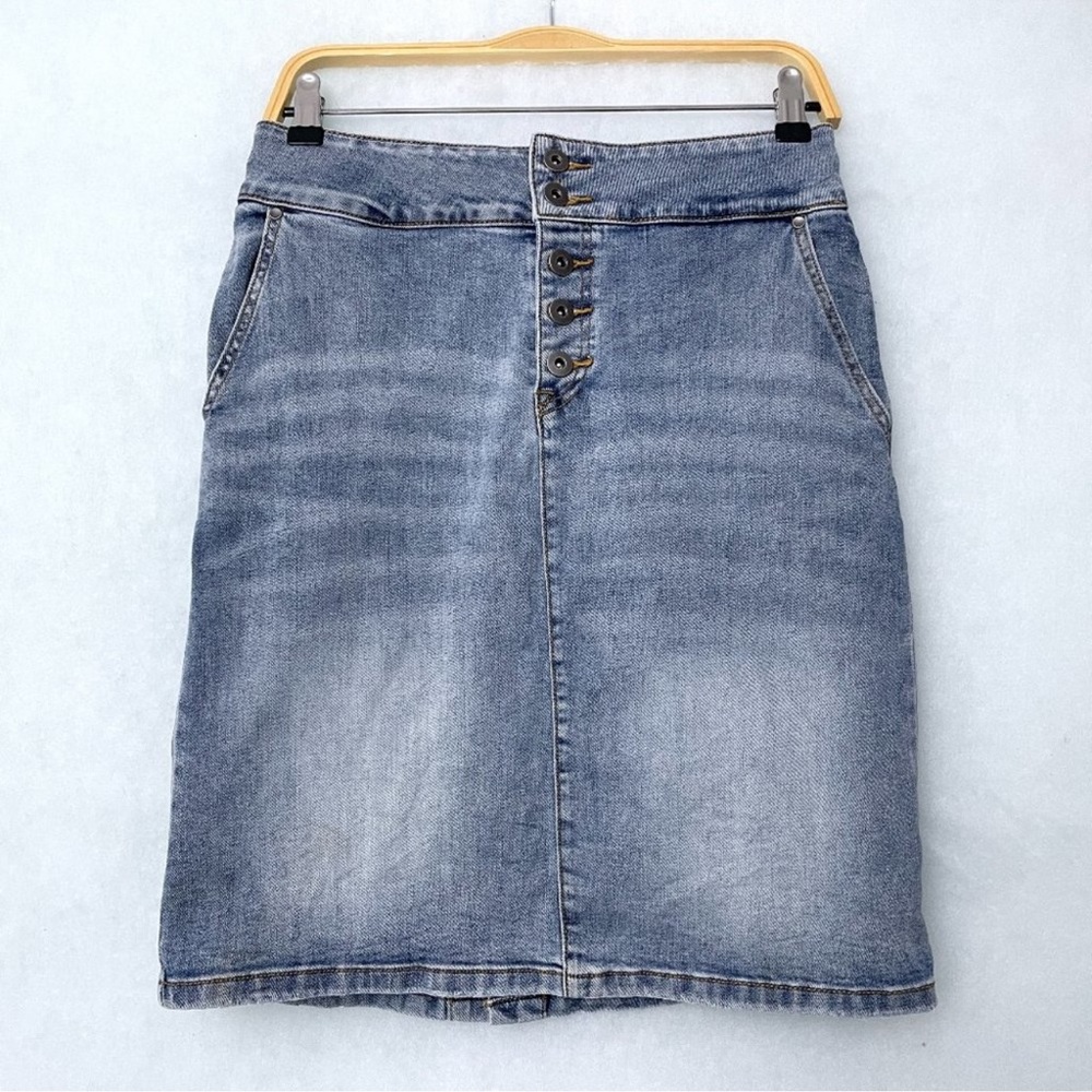 Prana Women's Denim Jean Skirt Button Fly Medium Wash size 6